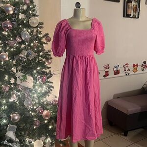 Vibrant Pink Puff Sleeve Dress